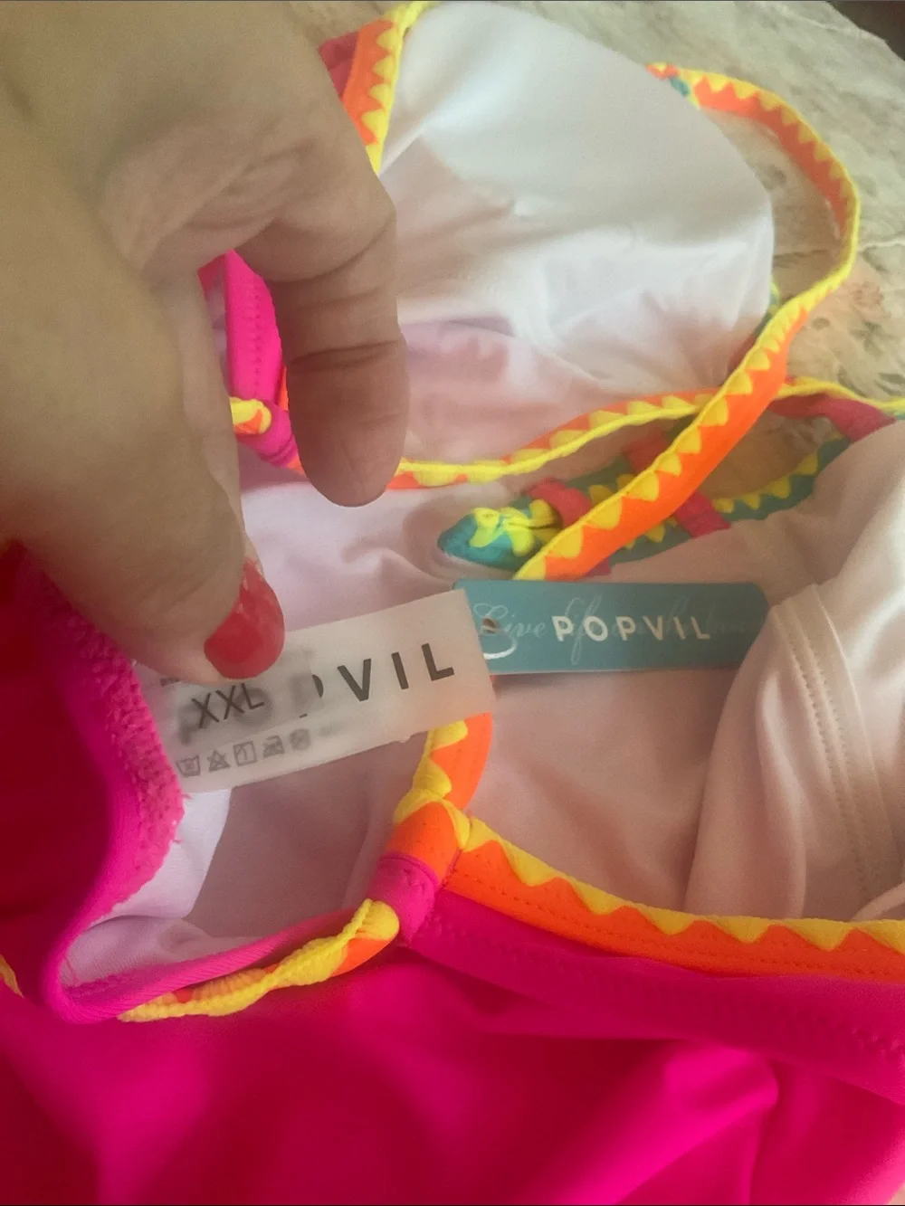 NWT POPVIL SZ XXL Neon Pink One-Piece Swimsuit with Yellow Trim